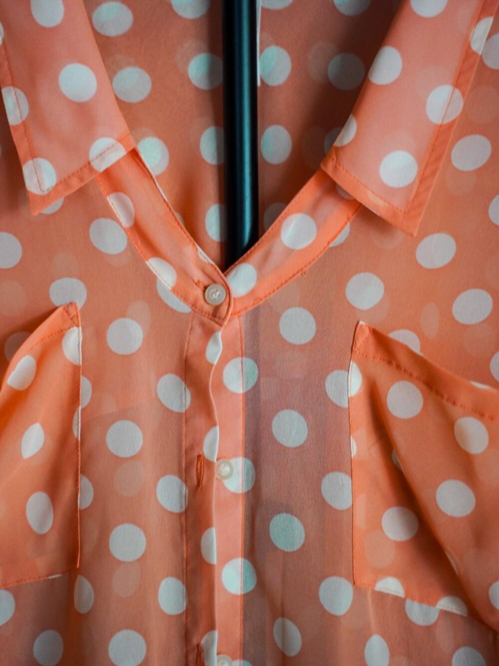 Free People Polka Dot Shirt Women's Large Sheer Button Down Long Sleeve - Picture 5 of 13